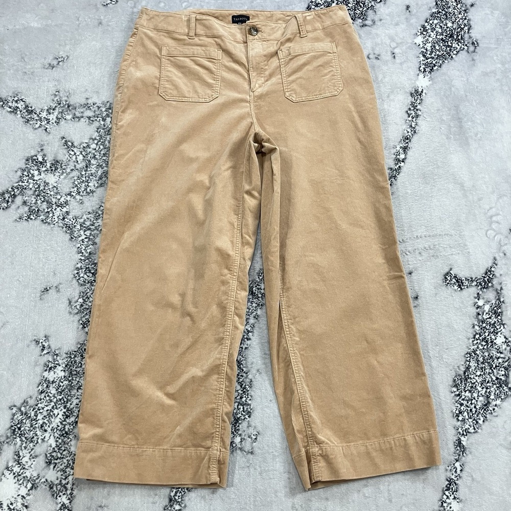 Talbots Corduroy Wide Leg‎ Pants Womens 16W Tan High Rise Crop Casual